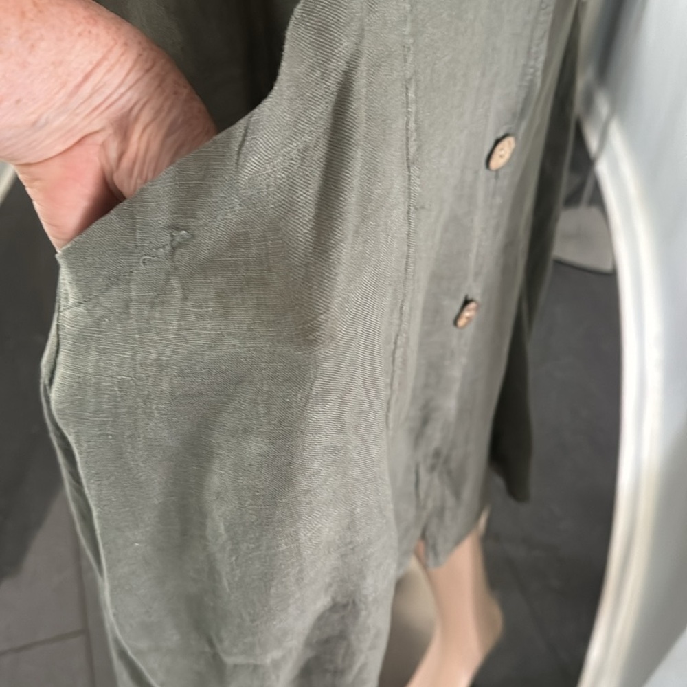 Olive Green Long Button-Front Women's Coat - Picture 9 of 11